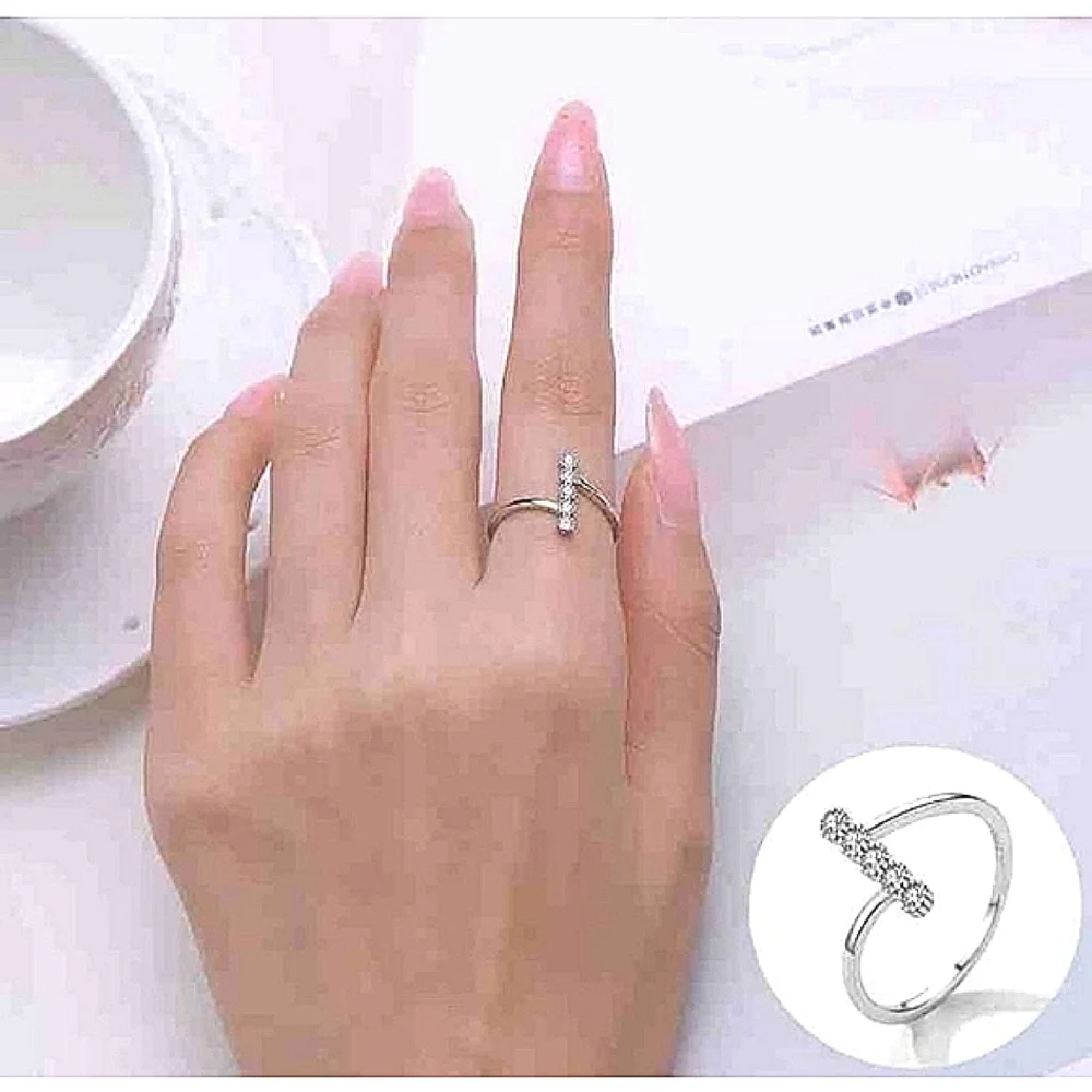 NEW Women's Bezel Set Simulated Diamond Platinum-Plated S925‎ Band Ring, 6